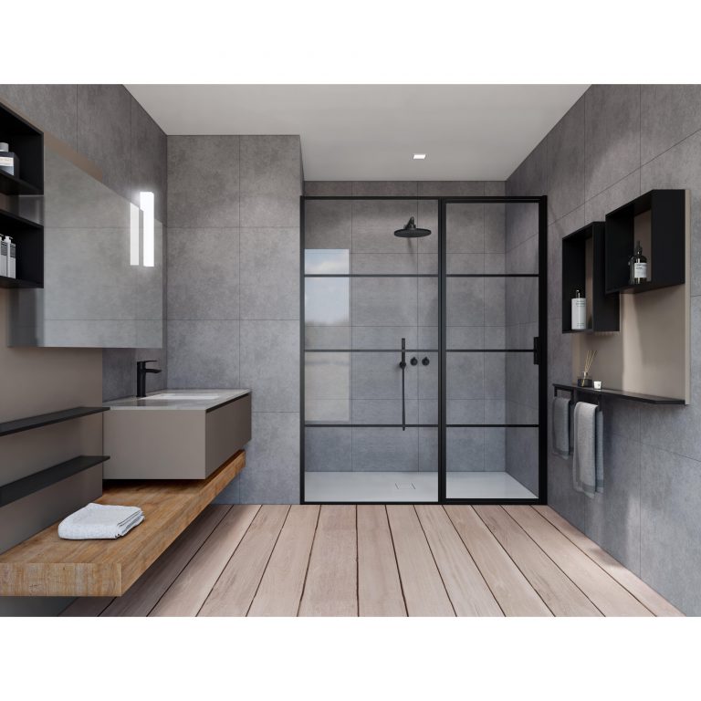 marenza-bellini-porte-de-douche-160x200cm-panneau-fixe-cadre-lignes-c-t-ext-rieur-anti-calcaire-noir-mat-sw491691